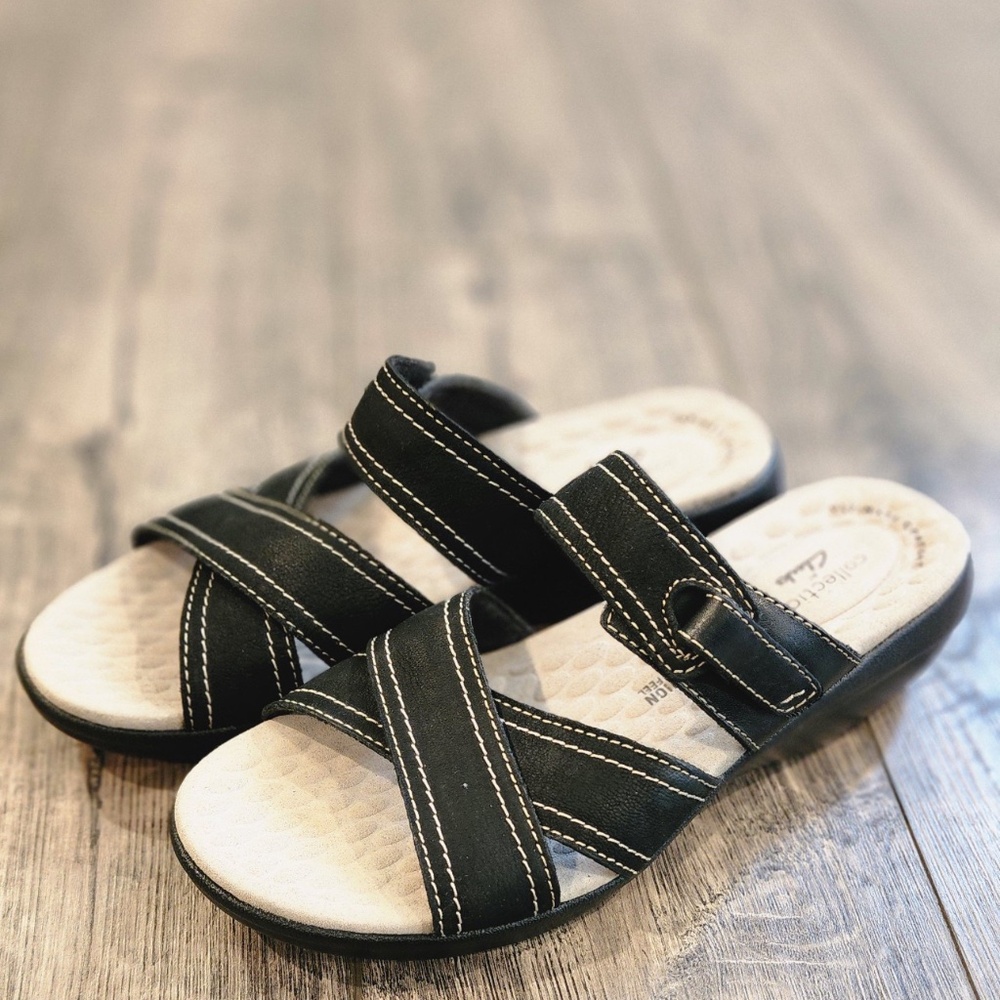 Clarks Collection Womens Sandals Cushion Feel Black Size 6 Ultimate Comfort